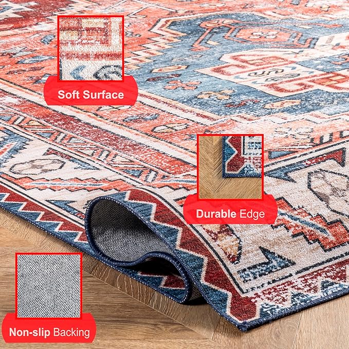 nuLOOM Marli Machine Washable Faded Medallion Ultra Thin Accent Rug, 2' x 3', Rust