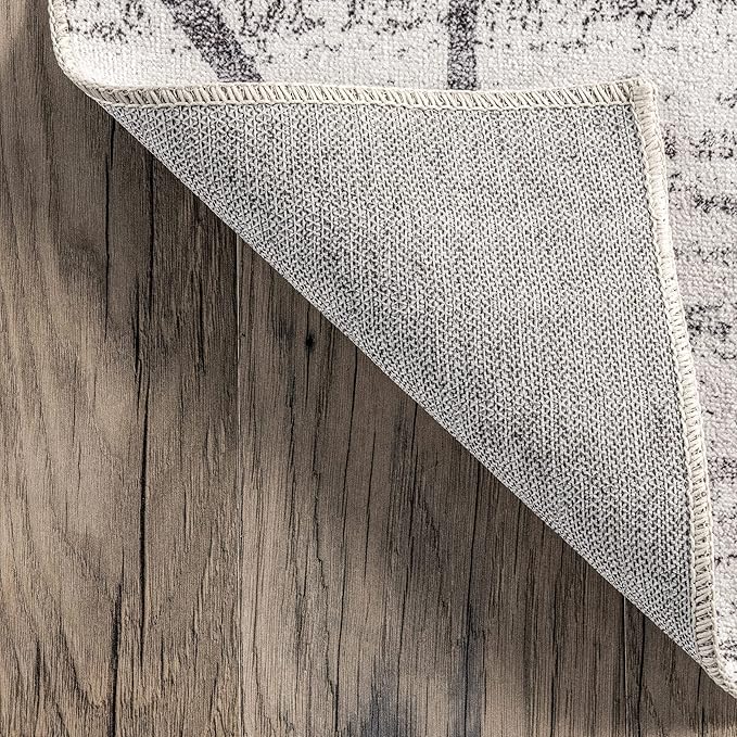 nuLOOM Lanette Abstract Leaves Machine Washable Ultra Thin Runner Rug, 2' 6" x 8', Light Grey