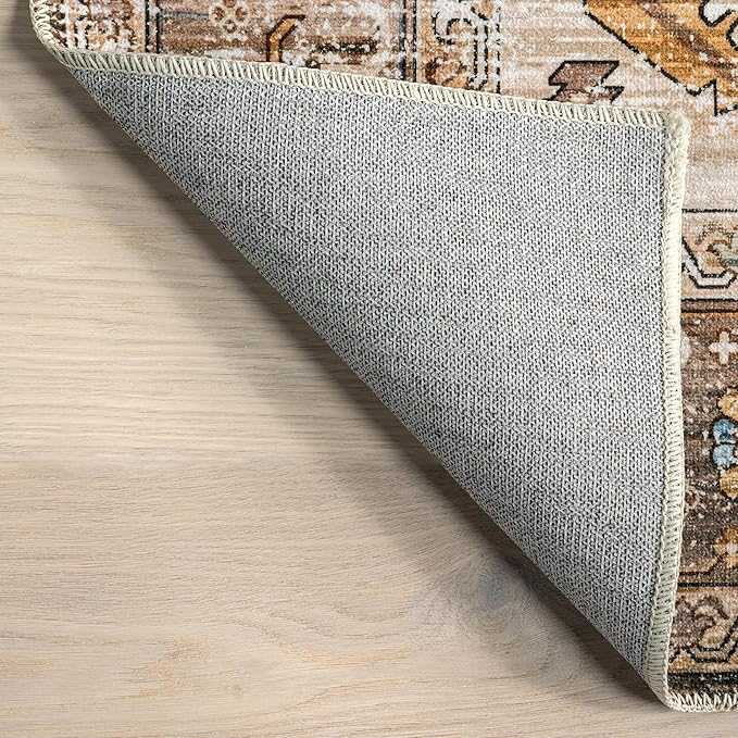 nuLOOM Gracie Distressed Medallion Machine Washable Ultra Thin Area Rug, 8' x 10', Blue