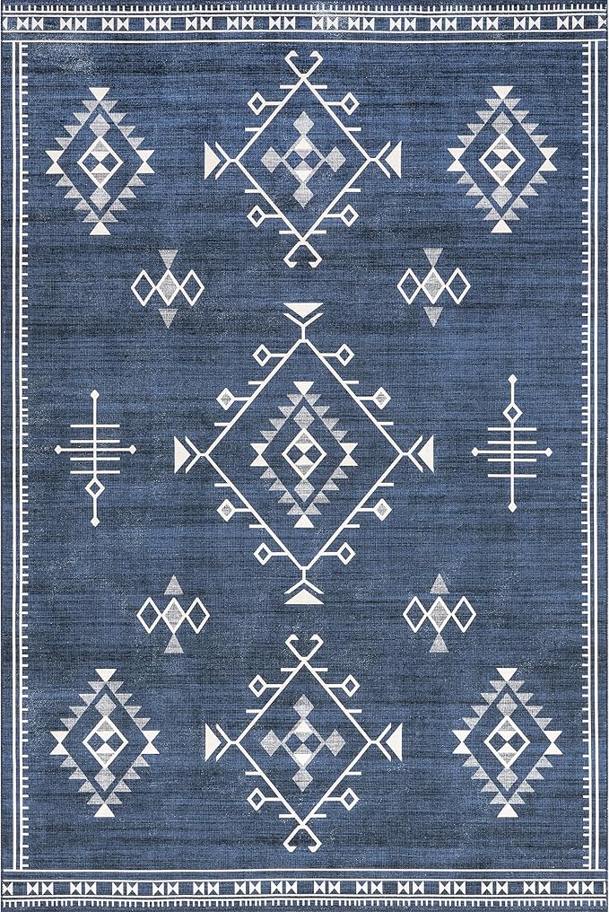 nuLOOM Evalyn Southwestern Machine Washable Ultra Thin Accent Rug, 3' x 5', Navy