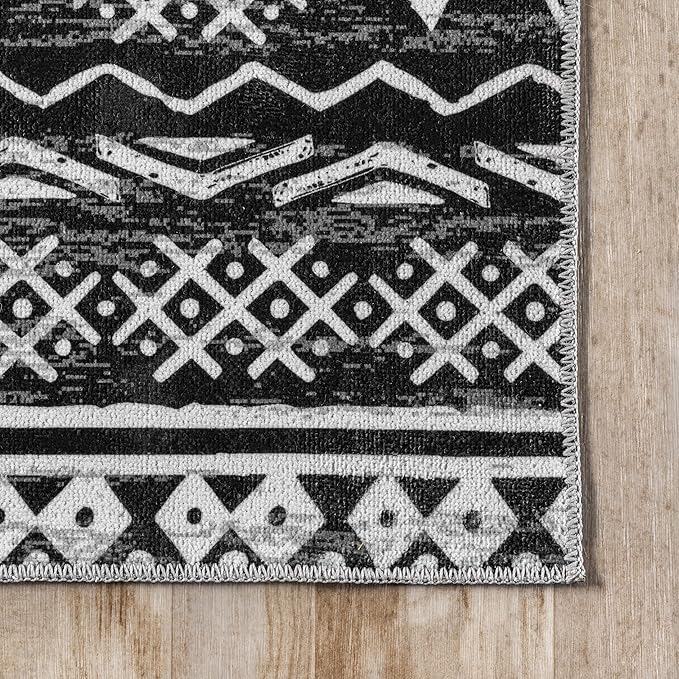 nuLOOM Madlyn Tribal Machine Washable Ultra Thin Area Rug, 8' x 10', Charcoal