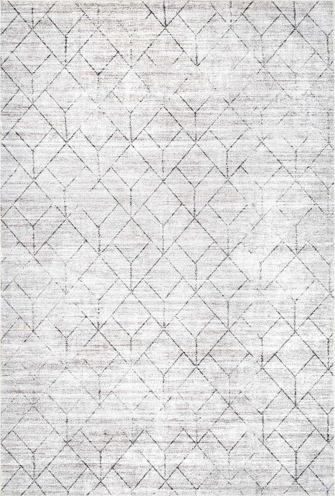 nuLOOM Regan Modern Geometric Machine Washable Ultra Thin Area Rug, 8x10, Light Grey