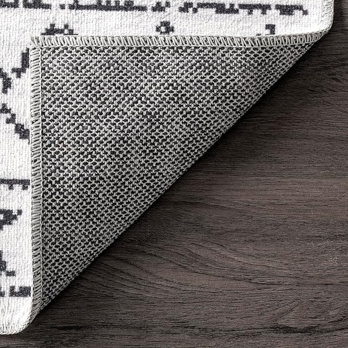 nuLOOM Noa Machine Washable Tribal Moroccan Accent Rug, 3' x 5', Ivory, Rectangular, 0.1" Thick