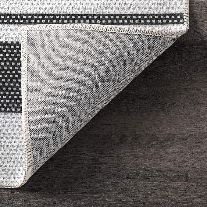 nuLOOM Lena Machine Washable Striped Ultra Thin Runner Rug, 2' 6" x 8', Grey