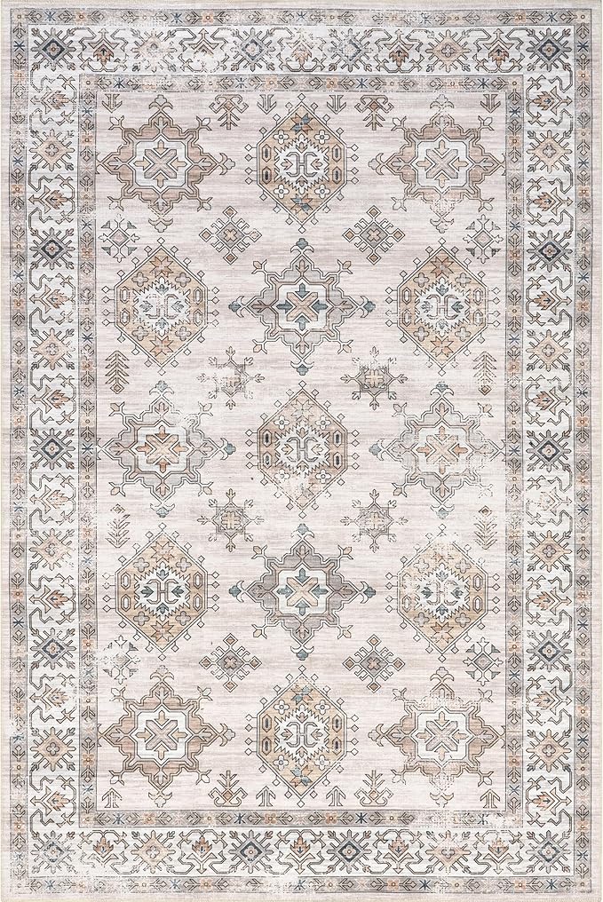 nuLOOM Finley Machine Washable Vintage Distressed Ultra Thin Accent Rug, 3' x 5', Ivory