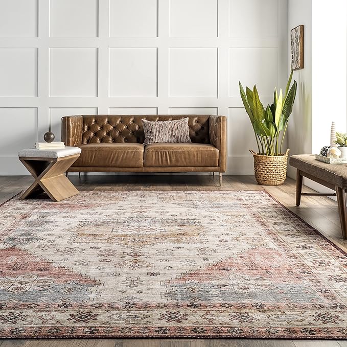 nuLOOM Emani Machine Washable Medallion Ultra Thin Area Rug, 5' x 8', Multi