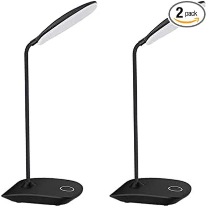 DEEPLITE LED Desk Lamp with Flexible Gooseneck 3 Level Brightness, Battery Operated Table Lamp 5W Touch Control, Compact Portable lamp for Dorm Study Office Bedroom(Set of 2)