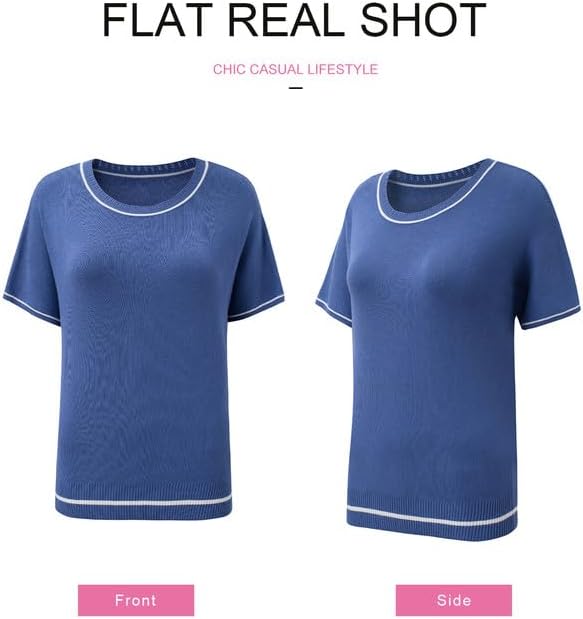 SHEWIN Womens Tops Trendy Short Sleeve Shirts Crewneck Lightweight Knit Sweater Top Business Casual Outfits