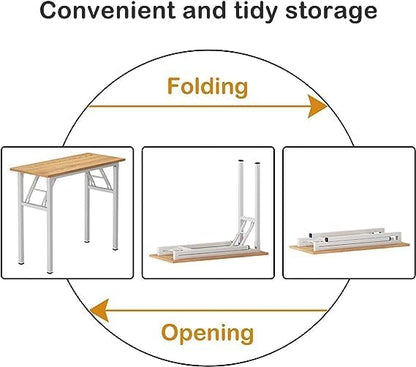 Need Office Computer Desk 39.3 Inch Sturdy Folding Laptop Table Teak | White Frame Writing Gaming Work Table/Foldable Home Office Desk/Sewing Table, No Assembly Required