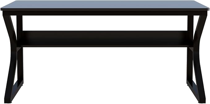 OSCHF 55-Inch Extra Long Desk with Storage Shelf, Black | Double Long Writing Table, Space-saving, 2-Person Workstation, Modern Study Work Computer Desk, For Home Office