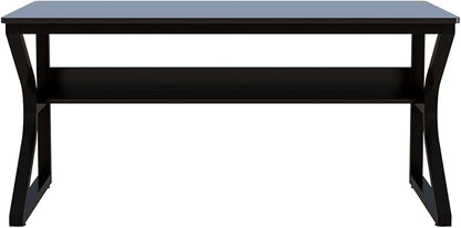 OSCHF 55-Inch Extra Long Desk with Storage Shelf, Black | Double Long Writing Table, Space-saving, 2-Person Workstation, Modern Study Work Computer Desk, For Home Office