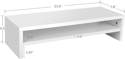 BEYGORM Monitor Stand Riser White, 21.6 inch 2 Tiers Wood Desk Shelf Computer Screen Stand with Storage for Desktop Laptop/Screen/TV/PC/Printer, Desk Shelf Organizer 21.6" L x 7.8" W x 5.2" H | For Full Keyboard, Computer Screen Stand with Storage for ...