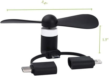 A plus Mini Cell Phone Fan 3-in-1 Mobile Phone Fans Compatible with iPhone/iPad/Android Smartphone/Tablet Fit for Micro USB/Type C/Lightning Port Fan Colorful and Powerful Fans(6-Pack)