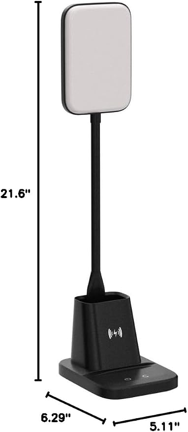 LED Desk Lamp with 10W Wireless Charging & Pen Holder, Black | CRI 95, 800LM, Stepless Dimming, 3 Modes, 360°Flexible Arm, Touch, Study Table Lamp for Home Office, Dorm Room, with Adapter