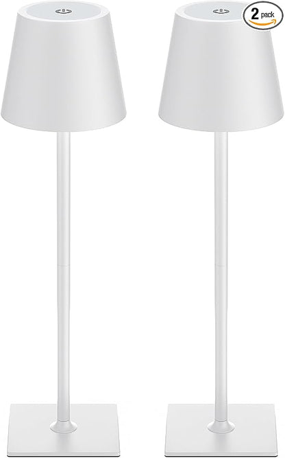 Kakanuo White Gold Cordless Rechargeable Table Lamp 5000mAh Battery Operated Lamps, 3 Colors Stepless Dimming Touch Lamp for Living Room, Kitchen Counter, Dining, Outdoor Patio, 2 Pack