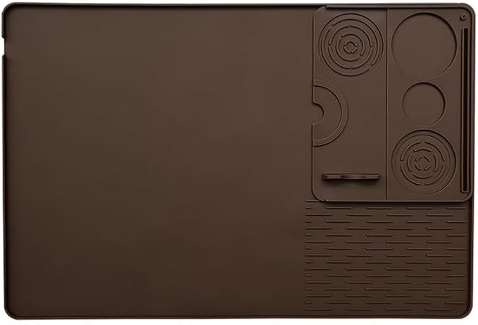 Silicone Coffee Mat, 23"x17" Bar Mat for Countertops Coffee Maker Espresso Machine, 2 in1 Coffee Maker Mat for Kitchen Counter, Anti-Slip, Heat Resistant Drip Pad for Dinner Plates, Brown