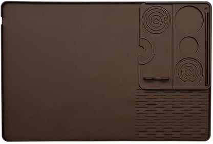 Silicone Coffee Mat, 23"x17" Bar Mat for Countertops Coffee Maker Espresso Machine, 2 in1 Coffee Maker Mat for Kitchen Counter, Anti-Slip, Heat Resistant Drip Pad for Dinner Plates, Brown