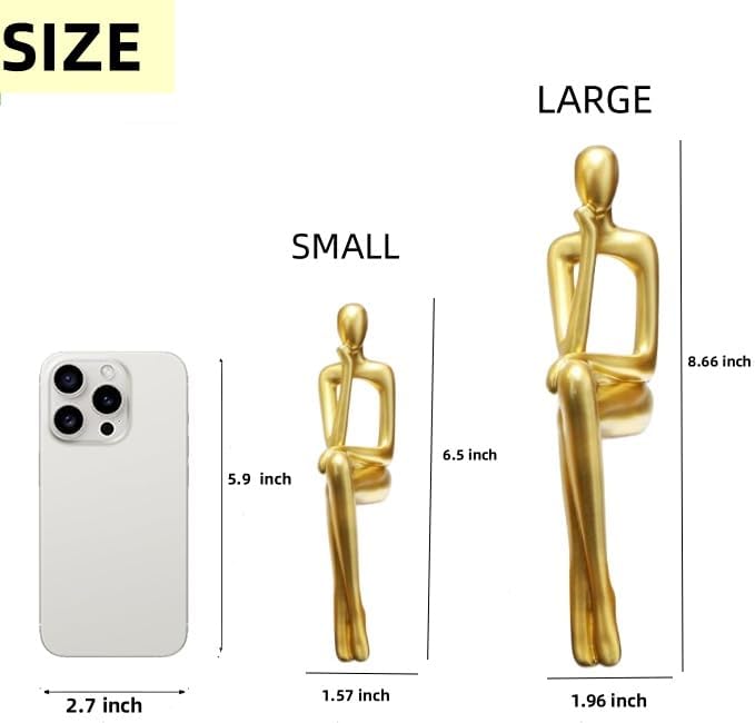 Prettidecor Gold Decor Reading Thinker Resin Statues Set of 3 | Office Coffee Shelf Table Desk Decor Abstract Decoration for Living Room Bedroom Collectable Figurines