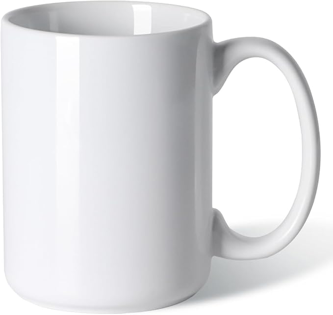 16 OZ Coffee Mug, Classic Blank Ceramic Cup with Large Handle for Tea Latte Cappuccino, White