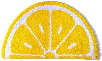 Playtime Cozy Lemon Cute Fruits Half Round Shaped Bedroom Bathroom Doorway Kitchen Floor Rug Carpet Water Absorption Non-Slip mat for Kid's Room (Yellow, 45 * 65CM)