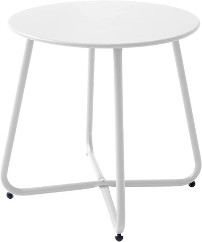 Patio Outdoor Side Table Waterproof Round Metal Steel Small Side Table Weather Resistant Portable Outdoor and Indoor End Table for Garden Balcony Yard, White