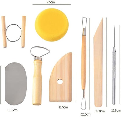 S & E TEACHER'S EDITION 8 Pcs Pottery & Clay Sculpting Tools, Double-Sided, Smooth Wooden Handles.