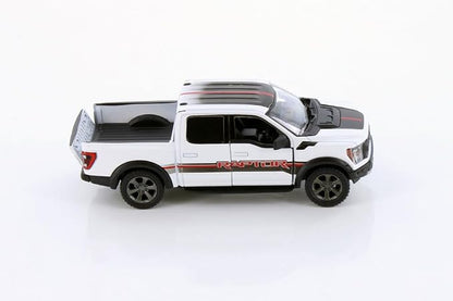KiNSMART - 2022 Ford F-150 Raptor 5" 1:46 Scale Die Cast Model Toy Truck (White + Decals)
