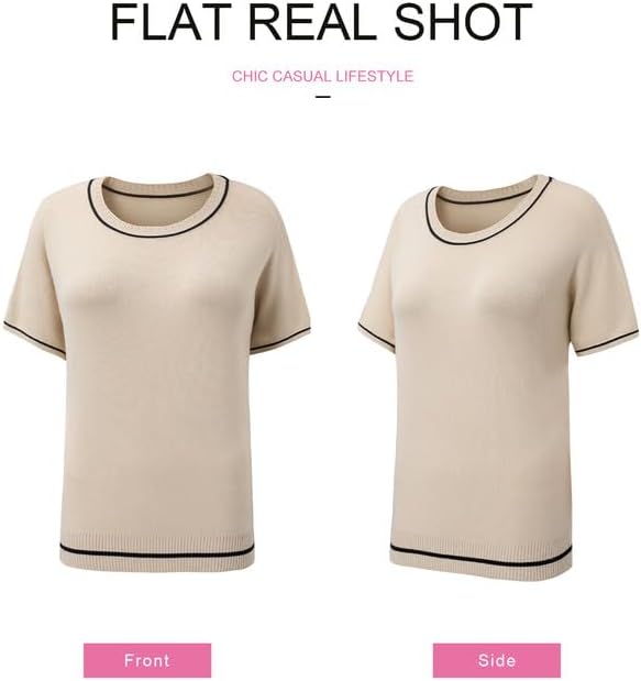 SHEWIN Womens Tops Trendy Short Sleeve Shirts Crewneck Lightweight Knit Sweater Top Business Casual Outfits