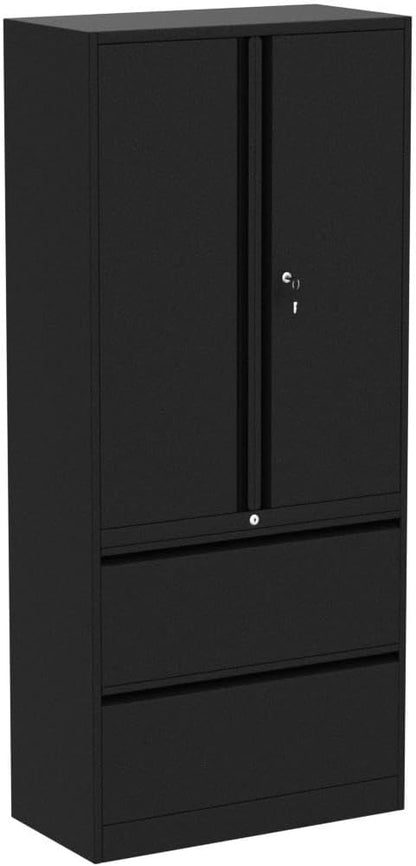 STANI 2 Drawer Lateral File Cabinet - Metal Storage Cabinet with Locking Drawers for Letter/A4 Size Files (Black)