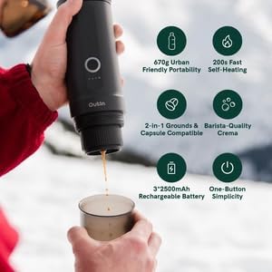 OutIn Nano Portable Electric Espresso Machine, Travel Coffee Maker | Self-Heating USB-C Car Coffee Maker for Ground Coffee & NS Capsules, Ideal for Camping, RV, Hiking and Office, Pearl White