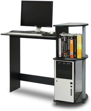 Furinno COMPACT Desk, 28.5" Wide Gaming Desk with Shelves, Computer Desk with Book Shelf, Office Desk for Home Office, Study Room, Dorm, Bedroom, Black