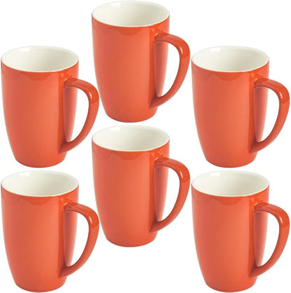 homEdge Porcelain Mug Set, 16 Ounces Cup for Tea, Latte, Mocha, Hot Chocolate, Set of 6, Orange