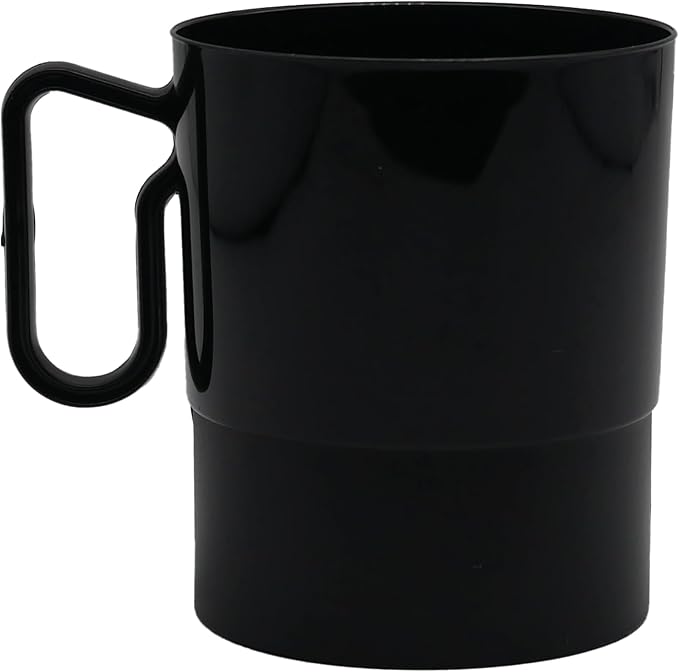 Party Essentials 8-Ounce Hard Plastic Coffee Cup/Tea Mug with Handle, 20-Count, Bistro Black (Pack of 6)