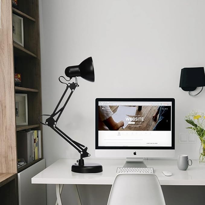 Led Desk Lamp with Clamp - Swing Arm Desk Lamp with 1 LED Cold Light Bulbs 6500K - Folding Table Lamp，Used for Office, Work, Study, Dormitory Reading and Eye Protection Desk Lamp (Black-01)
