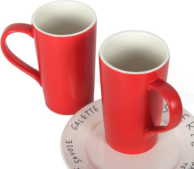 20 Ounces Extra Large Coffee Mug, M007 Tall Big Ceramic Latte Milk Tea Cup with Handle for Dad Men Women, Christmas Red