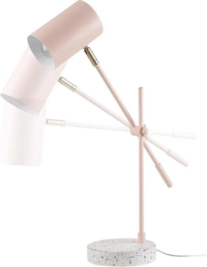Globe Electric 30292 18" Desk/Table Lamp, Matte Pink, Matte Brass Accent, Terrazzo Base, Adjustable Height, Balance Arm, in-Line Rocker On/Off Switch, Adjustable Lamp, Home Office Accessories