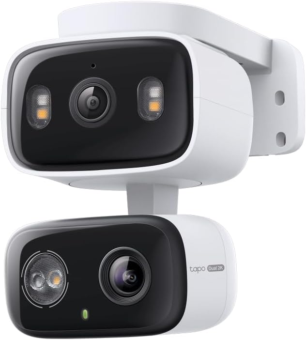 Tapo 2K Indoor/Outdoor Dual Lens Pan/Tilt Wired Security Camera - 125° Wide-Angle View + 6mm Zoom, Motion Track, Person/Vehicle Detection, Local Storage or Optional Cloud, C246D