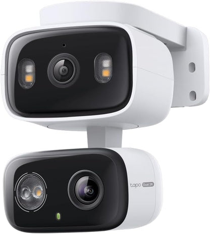 Tapo 2K Indoor/Outdoor Dual Lens Pan/Tilt Wired Security Camera - 125° Wide-Angle View + 6mm Zoom, Motion Track, Person/Vehicle Detection, Local Storage or Optional Cloud, C246D