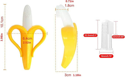 Finger Baby Toothbrush and Banana Teether, Soothing Pain Relief Silicone Baby Teething Toy for Babies, Toddlers, Infants, BPA Free, Soothes Babies Sore Gums(1 Teether 2 Finger Toothbrushes)