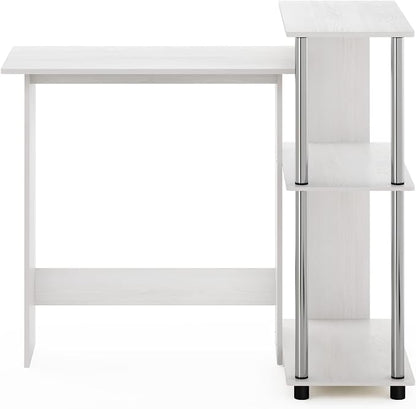 Furinno Abbott Corner Computer Desk with Bookshelf, White Oak/Chrome