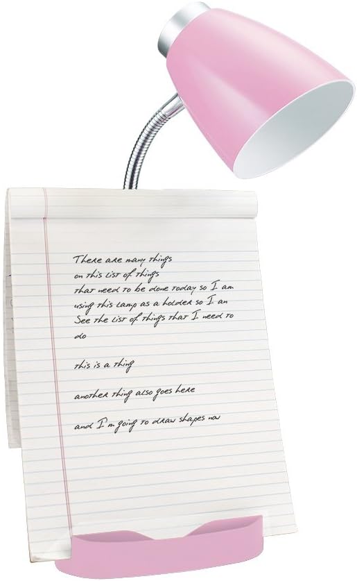 Simple Designs LD1002-PNK Gooseneck Organizer Desk Lamp with iPad Tablet Stand Book Holder, Pink