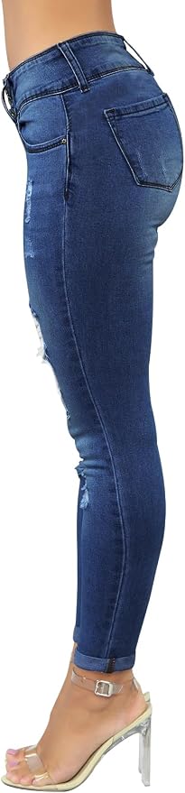 KUNMI Women's Skinny Ripped Trendy Jeans Distressed Stretchy Denim Pants