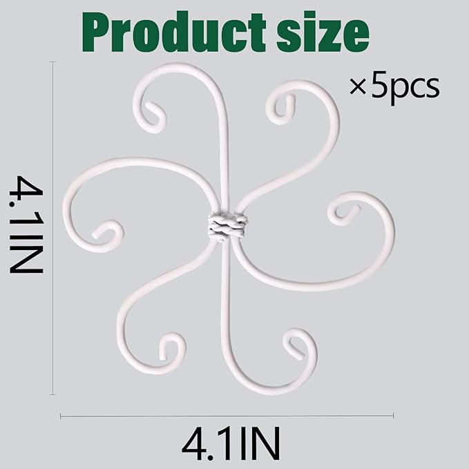 5PCS Monstera Plant Support Hook White 4.1 * 4.1 Inch – Set of 5 Durable Metal Stem Stabilizer Clips & Soft Grip Leaf Holders for Healthy Growth of Monstera & Fishbone Cactus