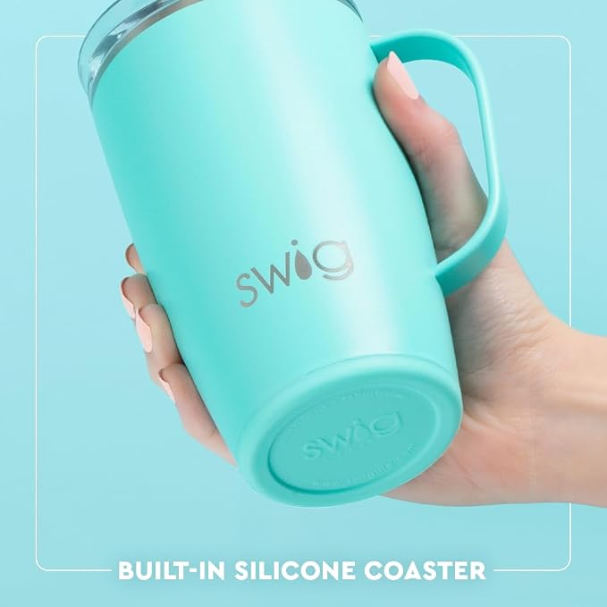 Swig Life 18oz Insulated Travel Mug with Handle & Lid, Blue Lagoon | Triple Insulated Stainless Steel - Handle & Lid Included - Keeps Coffee Hot or Cold - Cup Holder Friendly