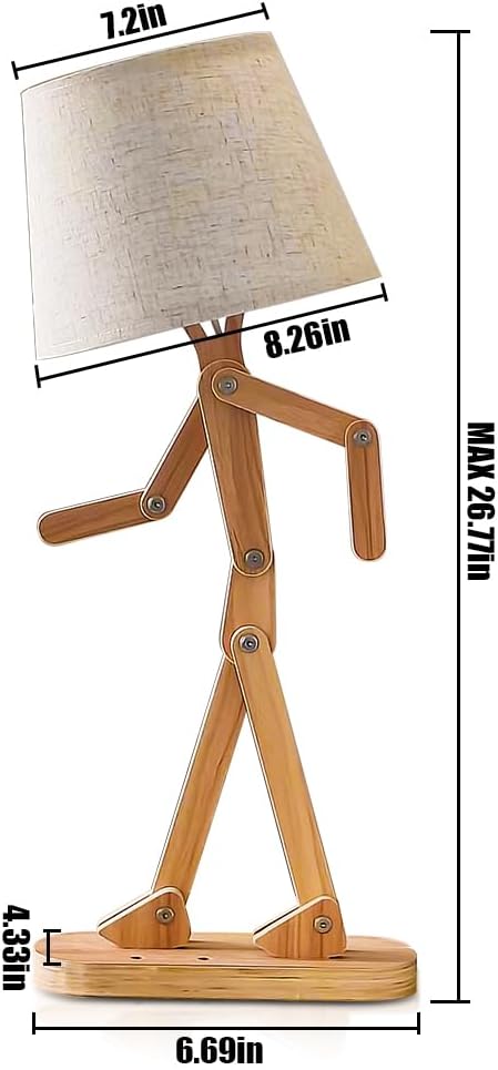 ELINKUME Table Lamps for Kids Bedside Bedroom Reading with Linen Lampshade,Wood Swing Arm LED Desk Lamp for Home Decoration,Study and Working Lighting,Creative Gifts for Boys and Girls