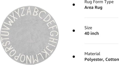 Topotdor Round Kids Play Rug Alphabet Nursery Area Rug Extra Large Soft Crawling Play Mat for Children Toddlers Bedroom (40 inch, Grey)
