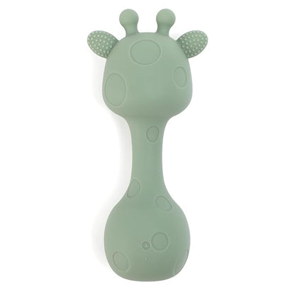 Silicone Little Giraffe Shaker Rattle Toy for Babies | Food Grade Silicone Teether | Easy to Grip | BPA Free (Olive Green)