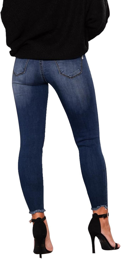 KUNMI Women's Skinny Ripped Trendy Jeans Distressed Stretchy Denim Pants