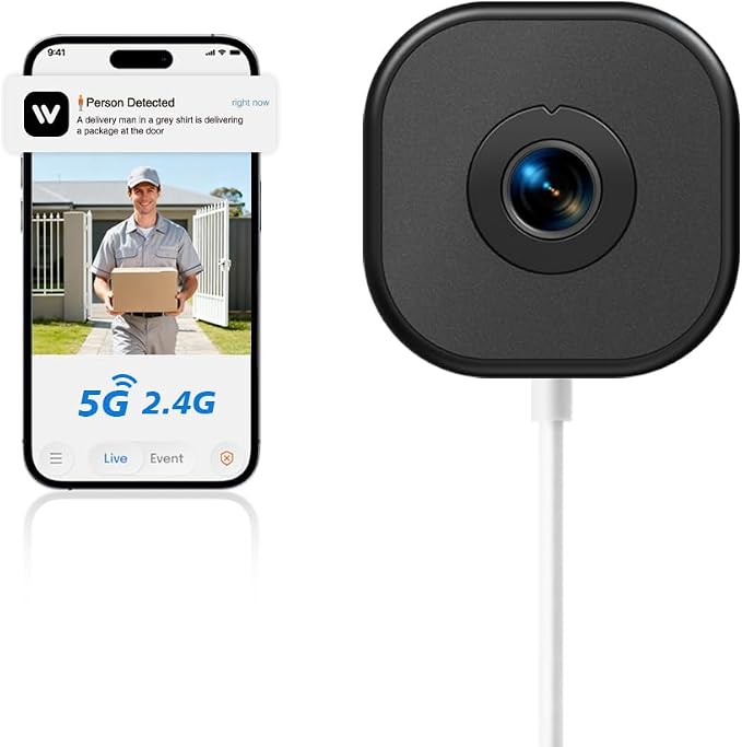2K Window Camera,2.4G WiFi Indoor Camera for Home Security, AI Color Night Vision, Person & Motion Detection,911 Emergency, US Based Cloud, 24/7 Recording