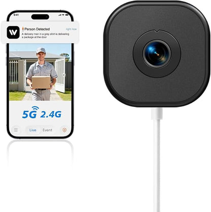 2K Window Camera,2.4G WiFi Indoor Camera for Home Security, AI Color Night Vision, Person & Motion Detection,911 Emergency, US Based Cloud, 24/7 Recording